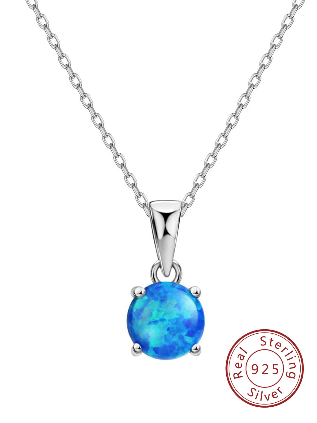 FOREVER QUEEN 1 Collar Con Colgante De Ópalo Azul Creado En Plata De Ley 925 Para Mujeres Y Niñas, Oro Blanco De 14 Quilates, Solitario Clásico, Forma Redonda, 0.315 In, 1 Quilate En Total