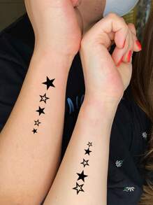 1 set/4 piezas con estrella & patrón Tatuaje temporal Pegatinas - Negro - Ver 1