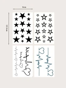1 set/4 piezas con estrella & patrón Tatuaje temporal Pegatinas - Negro - Ver 2
