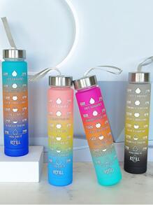 1入組300毫升大容量玫瑰漸變PC水瓶,帶貼紙運動和健身便攜吸管杯,適用於家庭和旅行戶外使用 - 玫紅色 - 查看 2