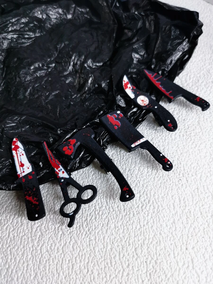 6个装仿真武器造型发夹女款发夹深色亚克力发夹 Y2k 万圣节 - 彩色 - 查看 1