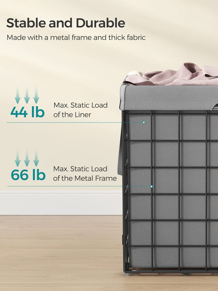 Laundry Hamper, 29 Gal (110L) Laundry Basket, Collapsible Clothes Hamper, Removable And Washable Liner, Metal Wire Frame, For Bedroom Bathroom,  ULCB111 - 灰色 - 查看 3