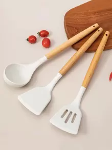 3入組不粘炊具套裝包括鍋鏟和長柄勺,廚房用具 - 白色 - 查看 1