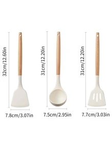 3入組不粘炊具套裝包括鍋鏟和長柄勺,廚房用具 - 白色 - 查看 5