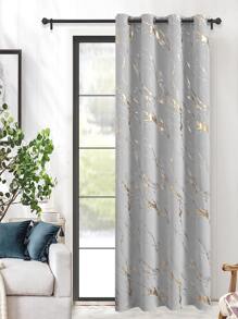 1pc Marble Pattern Blackout Curtain, Modern Style Polyester Fiber Printed Window Curtain Suitable For Living Room Home Use - gray gold - View 10