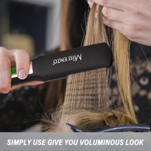 Miss ENZO 2合1瓷質直發器和捲髮器,適合盤鬢髮,可調節溫度,自動關機,持久的熱防護,適用於粗硬和捲曲的頭髮熱梳 - 黑色 - 查看 3