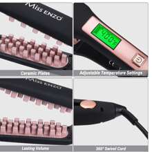 Miss ENZO 2合1瓷質直發器和捲髮器,適合盤鬢髮,可調節溫度,自動關機,持久的熱防護,適用於粗硬和捲曲的頭髮熱梳 - 黑色 - 查看 2