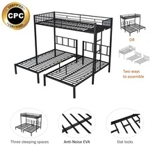 OSQI Triple Twin Bunk Bed, Can Be Separated Into 3 Twin Beds - 黑色 - 查看 4