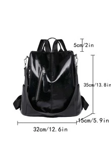 防水輕便防盜女士復古背包多功能大容量背包適合女士、菜鳥和白領通勤旅行 - 黑色 - 查看 2