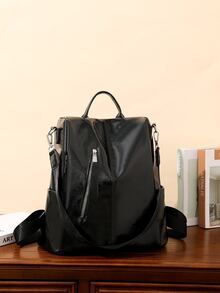 防水輕便防盜女士復古背包多功能大容量背包適合女士、菜鳥和白領通勤旅行 - 黑色 - 查看 7