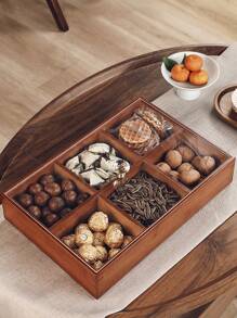 1 Pc With Lid Multi Compartment Wooden Snack Tray , Kitchen Living Room Nut Storage Box , Reusable Party Snack Serving Tray, Snack Plate. Used For Candy, Snacks, Nut Containers. Home Dining Room Food Storage Organizer, Christmas Gift - Rust Brown - View 2