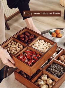 1 Pc With Lid Multi Compartment Wooden Snack Tray , Kitchen Living Room Nut Storage Box , Reusable Party Snack Serving Tray, Snack Plate. Used For Candy, Snacks, Nut Containers. Home Dining Room Food Storage Organizer, Christmas Gift - Rust Brown - View 6