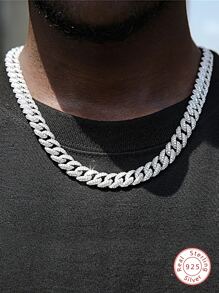 1pc Sparkle 8mm Zirconia Necklace For Men s925 Sterling Silver Hip Hop Style Fine Jewelry Gift - Silver - View 1