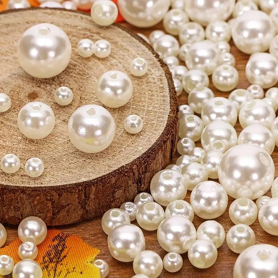 4/6/8/10/12/16/18/20mm Beige Faux Pearl Beads ABS Loose Round Beads Jewelry Craft Making White Beige DIY Clothing Beads Supplies Sewing Accessories Earring Bracelet Necklace Key Chains Vase Fillers Home Decoration