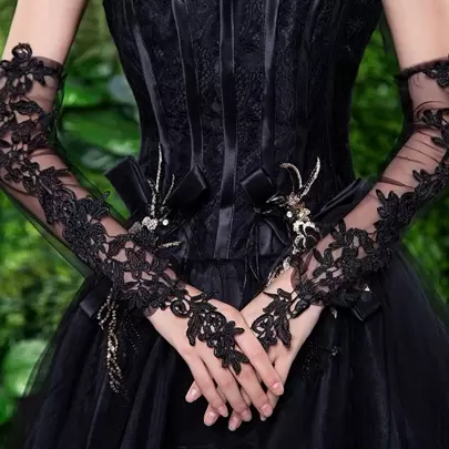 1双女士防晒蕾丝花朵透明长手套，适合晚会、宴会、婚礼、新娘，纯色万圣节情人节秋季配饰