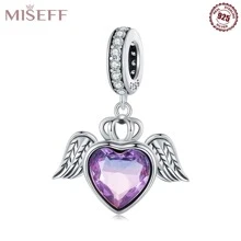MISEFF 2023新款1入組925純銀心形翅膀珠子,心鎖珠子吊墜女性精細的首飾類珠子適用於手環項鍊DIY製作 - 銀色 - 查看 2