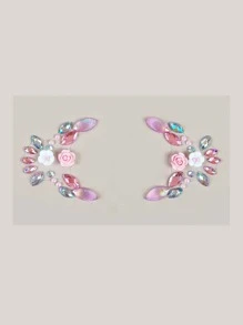 1 pieza Pegatina de gemas faciales de fiesta con decoración de flores y rhinestones, pegatina facial de rhinestones - Rosa - Ver 3