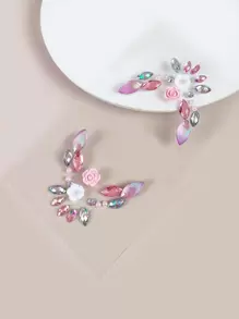 1 pieza Pegatina de gemas faciales de fiesta con decoración de flores y rhinestones, pegatina facial de rhinestones - Rosa - Ver 5