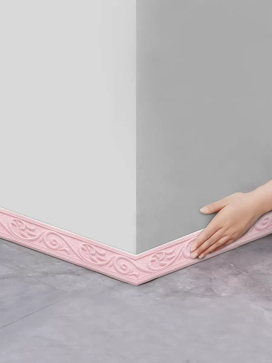 1 Roll 2.3m/90.6inch 3D Flower Leaves Vine Pattern Relief Romantic Special Design Skirting Line Sticker, XPE Foam Material Self-Adhesive Crash-Proof Wall Sticker, Minimalist Modern Style Home Decor, Renovation Skirting Line Home Improvement Material For Protecting Wall Edges, Various Colors And Sizes Are Available, Easy To Clean, Stickers, Wall Decal, Vinyl Decal For Home Decorations, Spring Decoration Items Refresh Your Home, Rama Decoration Stickers Gifts Birthday Graduation - Pink - View 1