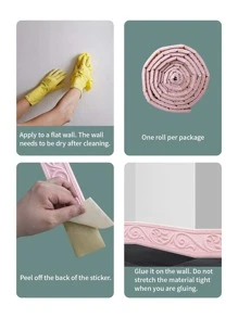 1 Roll 2.3m/90.6inch 3D Flower Leaves Vine Pattern Relief Romantic Special Design Skirting Line Sticker, XPE Foam Material Self-Adhesive Crash-Proof Wall Sticker, Minimalist Modern Style Home Decor, Renovation Skirting Line Home Improvement Material For Protecting Wall Edges, Various Colors And Sizes Are Available, Easy To Clean, Stickers, Wall Decal, Vinyl Decal For Home Decorations, Spring Decoration Items Refresh Your Home, Rama Decoration Stickers Gifts Birthday Graduation - Pink - View 8