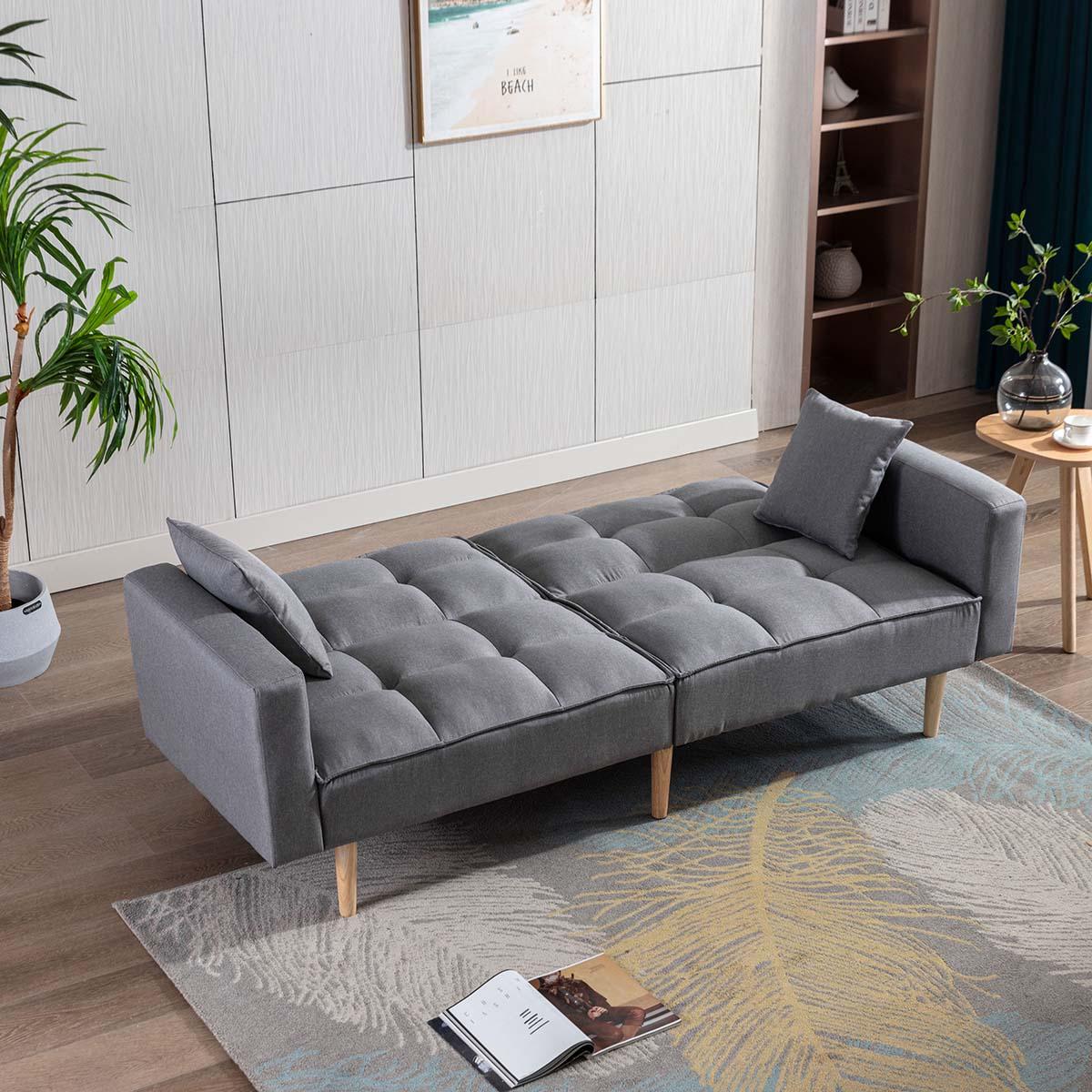 Convertible Futon Sofa Bed for Living Room Linen Sofa with Solid Wooden ...