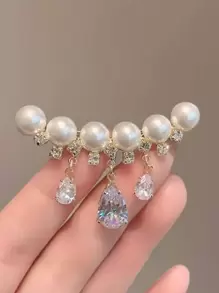 1pc Faux Pearl & Tassel Decor High-End Brooch - Yellow Gold - View 3