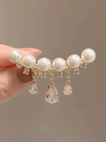 1pc Faux Pearl & Tassel Decor High-End Brooch - Yellow Gold - View 1