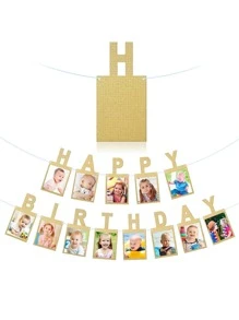 1 套生日快乐照片横幅，适用于成人生日派对装饰，年度里程碑金色生日快乐横幅（金色）