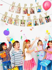 1 套生日快乐照片横幅，适用于成人生日派对装饰，年度里程碑金色生日快乐横幅（金色）