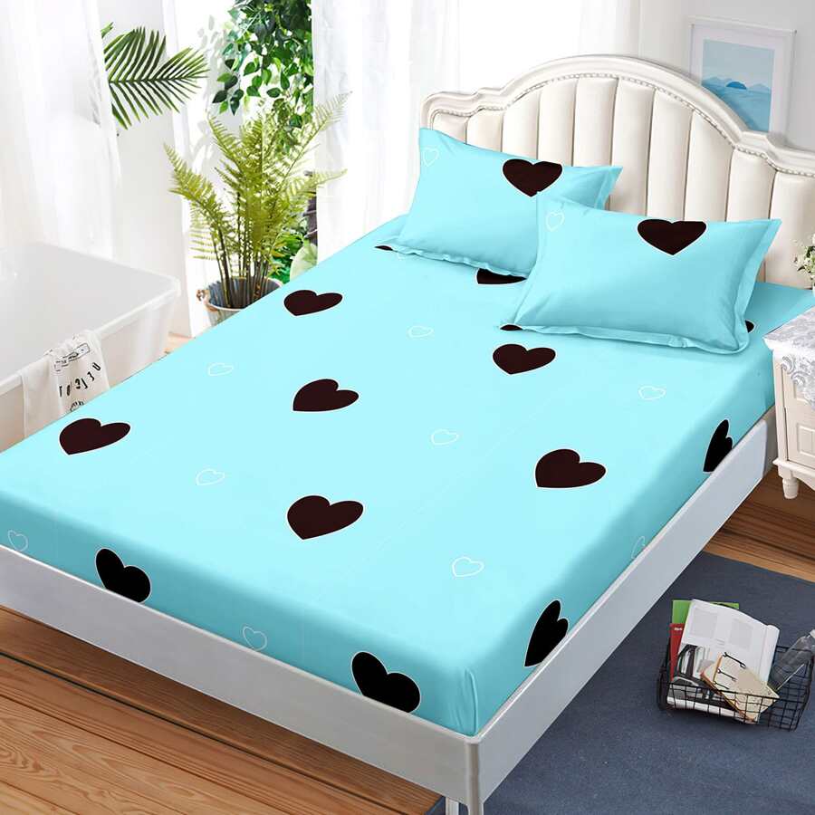 1 Pieza Colcha Celeste De Tamaño Individual Con Diseño De Corazones - Azul - Ver 1