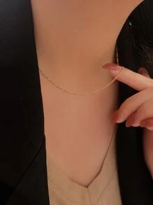 1入組時尚925純銀鏈條樣式項鍊合適的適合女士 - 金色 - 查看 1