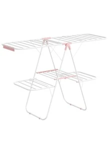 SONGMICS Clothes Drying Rack, Foldable 2-Level Laundry Drying Rack, Free-Standing Large Drying Rack, With Height-Adjustable Wings, 33 Drying Rails, Sock Clips, ULLR053 - 粉色 - 查看 2