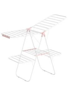 SONGMICS Clothes Drying Rack, Foldable 2-Level Laundry Drying Rack, Free-Standing Large Drying Rack, With Height-Adjustable Wings, 33 Drying Rails, Sock Clips, ULLR053 - 粉色 - 查看 4