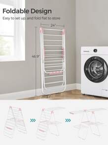 SONGMICS Clothes Drying Rack, Foldable 2-Level Laundry Drying Rack, Free-Standing Large Drying Rack, With Height-Adjustable Wings, 33 Drying Rails, Sock Clips, ULLR053 - 粉色 - 查看 9