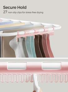 SONGMICS Clothes Drying Rack, Foldable 2-Level Laundry Drying Rack, Free-Standing Large Drying Rack, With Height-Adjustable Wings, 33 Drying Rails, Sock Clips, ULLR053 - 粉色 - 查看 7