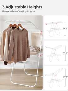 SONGMICS Clothes Drying Rack, Foldable 2-Level Laundry Drying Rack, Free-Standing Large Drying Rack, With Height-Adjustable Wings, 33 Drying Rails, Sock Clips, ULLR053 - 粉色 - 查看 8