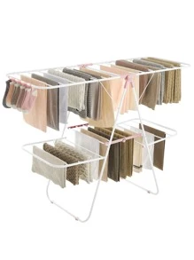 SONGMICS Clothes Drying Rack, Foldable 2-Level Laundry Drying Rack, Free-Standing Large Drying Rack, With Height-Adjustable Wings, 33 Drying Rails, Sock Clips, ULLR053 - 粉色 - 查看 5