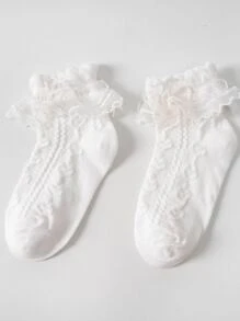 1 双女童白色蕾丝柔软甜美公主舞蹈女童袜子生日节日一个月一岁 - 白色 - 查看 2