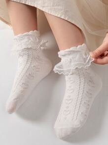 1 双女童白色蕾丝柔软甜美公主舞蹈女童袜子生日节日一个月一岁 - 白色 - 查看 3