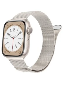 Starry Milanese不鏽鋼網狀環兼容蘋果手錶系列Ultra SE 8 7 6 5 4 3 2 1 38mm 40mm 41mm 42mm 44mm 45mm 49mm 女性和男性磁扣替換手錶帶 - 杏色 - 查看 1