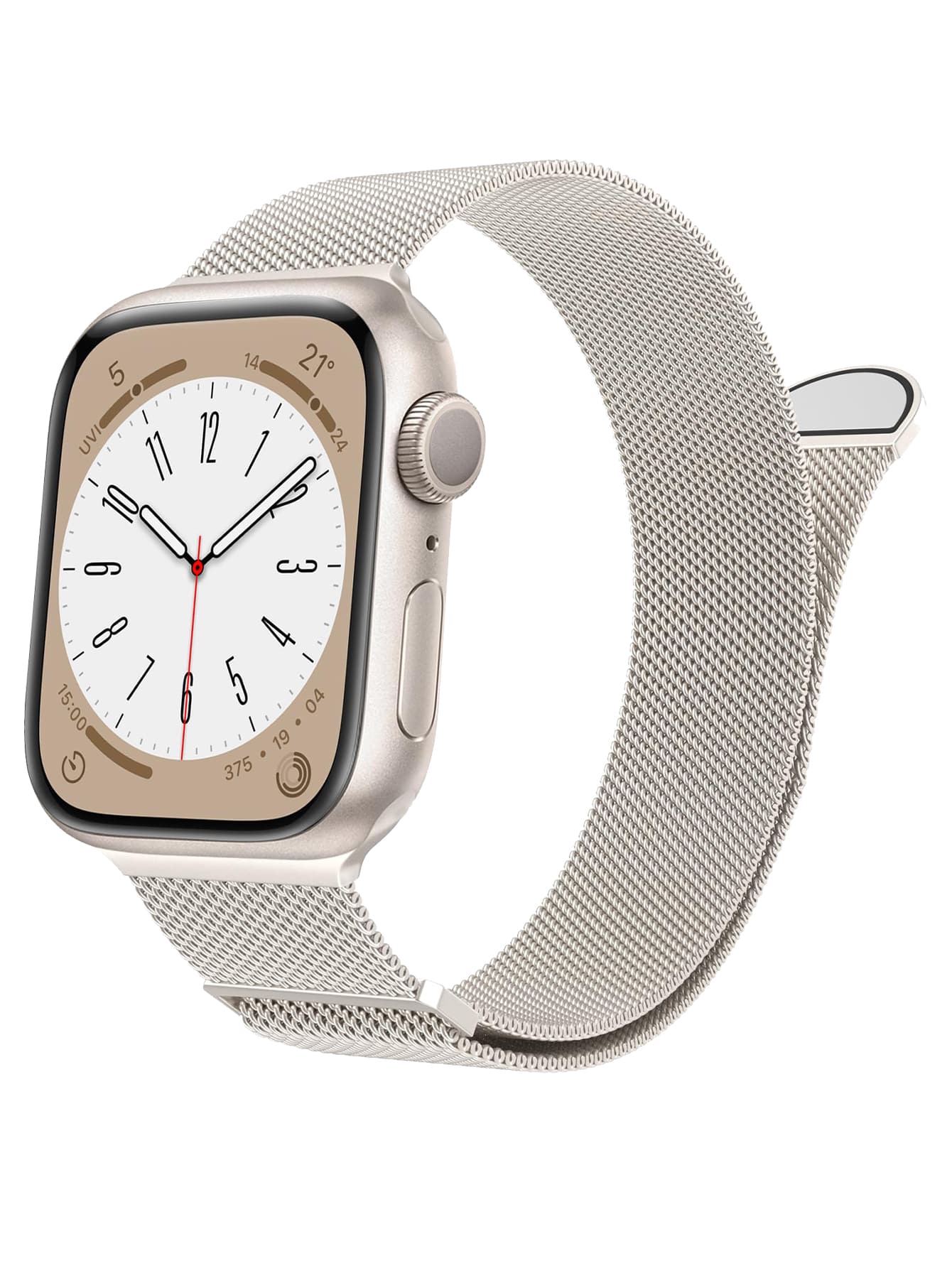 Starry Milanese不鏽鋼網狀環兼容蘋果手錶系列Ultra SE 8 7 6 5 4 3 2 1 38mm 40mm 41mm 42mm 44mm 45mm 49mm 女性和男性磁扣替換手錶帶 - 杏色 - 查看 1