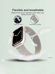 Starry Milanese不鏽鋼網狀環兼容蘋果手錶系列Ultra SE 8 7 6 5 4 3 2 1 38mm 40mm 41mm 42mm 44mm 45mm 49mm 女性和男性磁扣替換手錶帶 - 杏色 - 查看 3