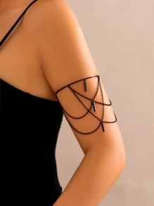 1pc Geometric Metallic Bar & Tassel Decor Fashion Arm Chain For Women, Perfect Gift For Friends - Black - View 2