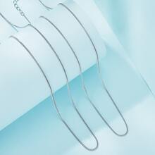 WOSTU 1入組真實925純銀流行精細的側方形鏈條基本款項鍊可調節項鍊適合女士 - 銀色 - 查看 6