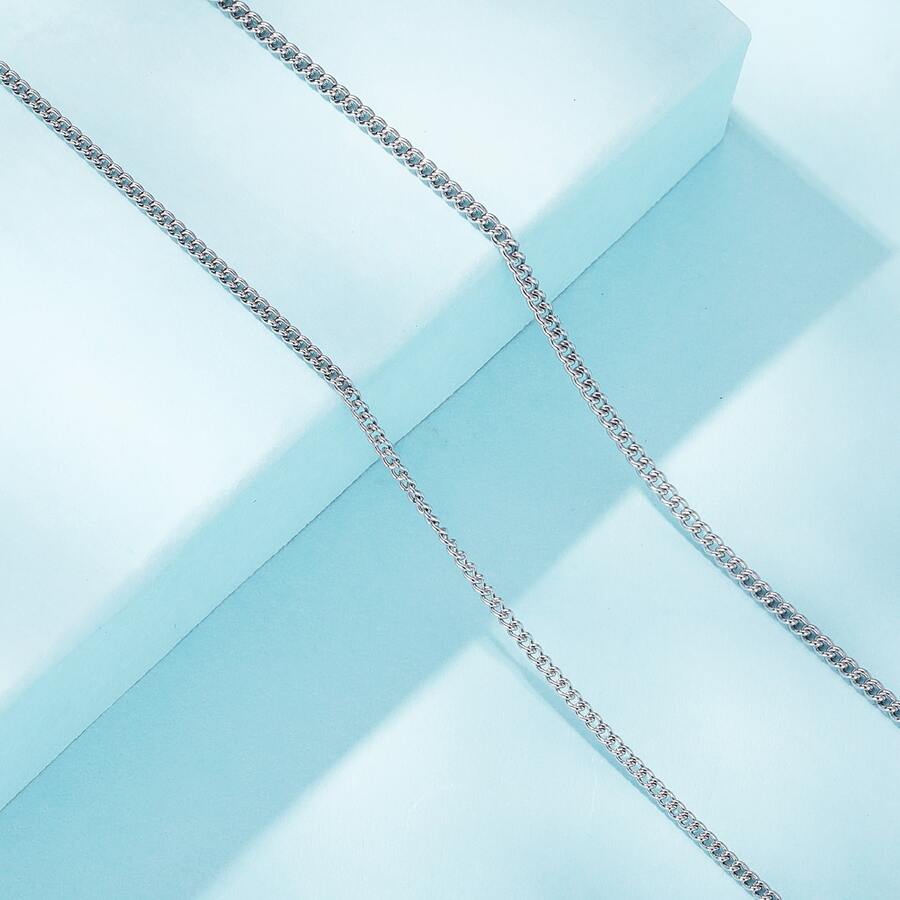 WOSTU 1入組真實925純銀流行精細的側方形鏈條基本款項鍊可調節項鍊適合女士 - 銀色 - 查看 1