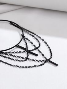 1pc Geometric Metallic Bar & Tassel Decor Fashion Arm Chain For Women, Perfect Gift For Friends - Black - View 5