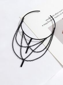 1pc Geometric Metallic Bar & Tassel Decor Fashion Arm Chain For Women, Perfect Gift For Friends - Black - View 4