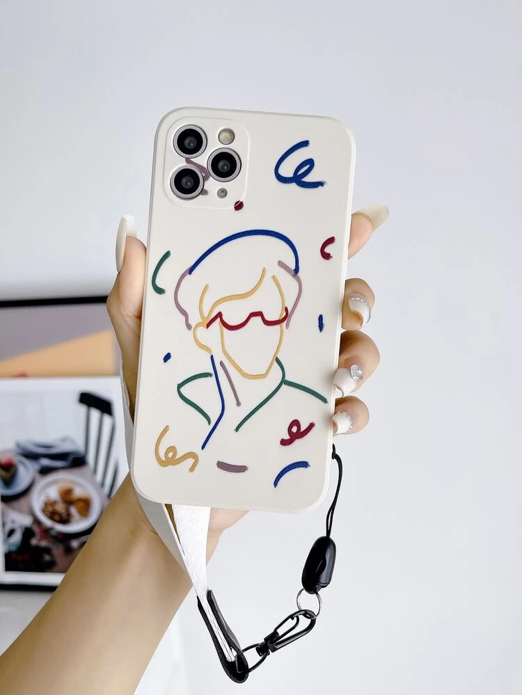 Abstract Figure Graphic Anti-Fall Phone Case With Lanyard,International Version, Not The Domestic Version