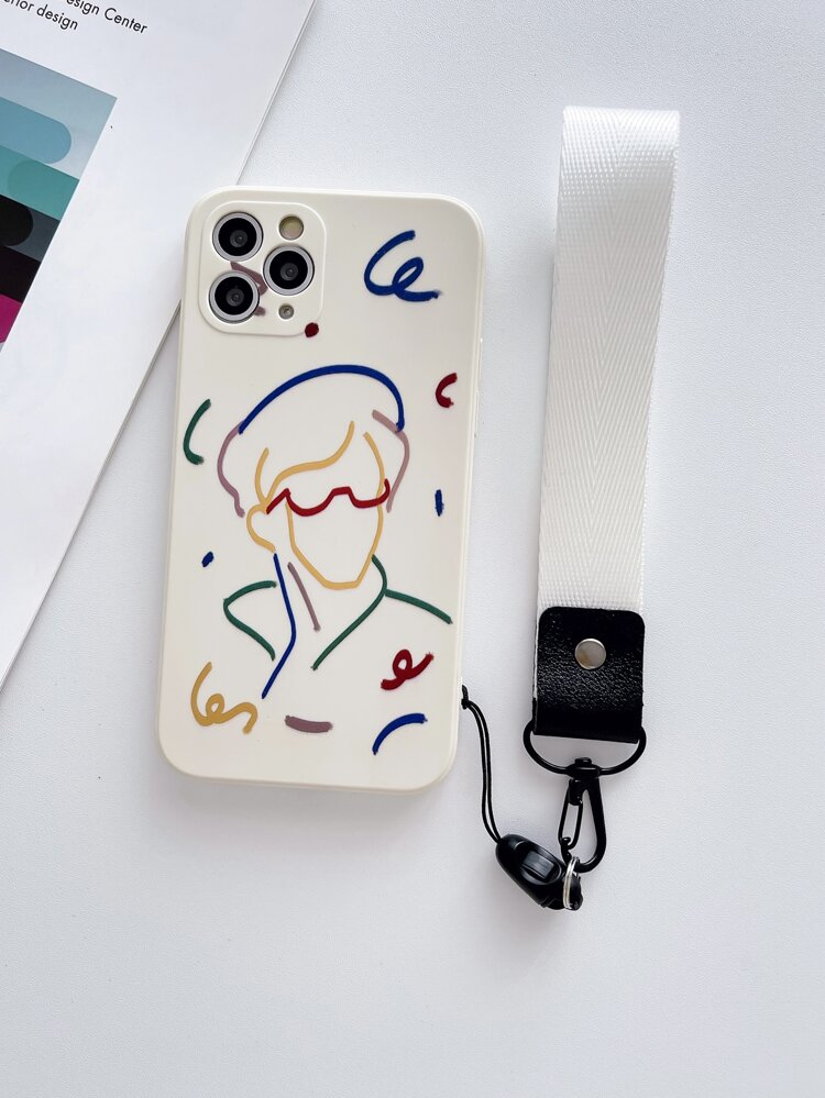 Abstract Figure Graphic Anti-Fall Phone Case With Lanyard,International Version, Not The Domestic Version