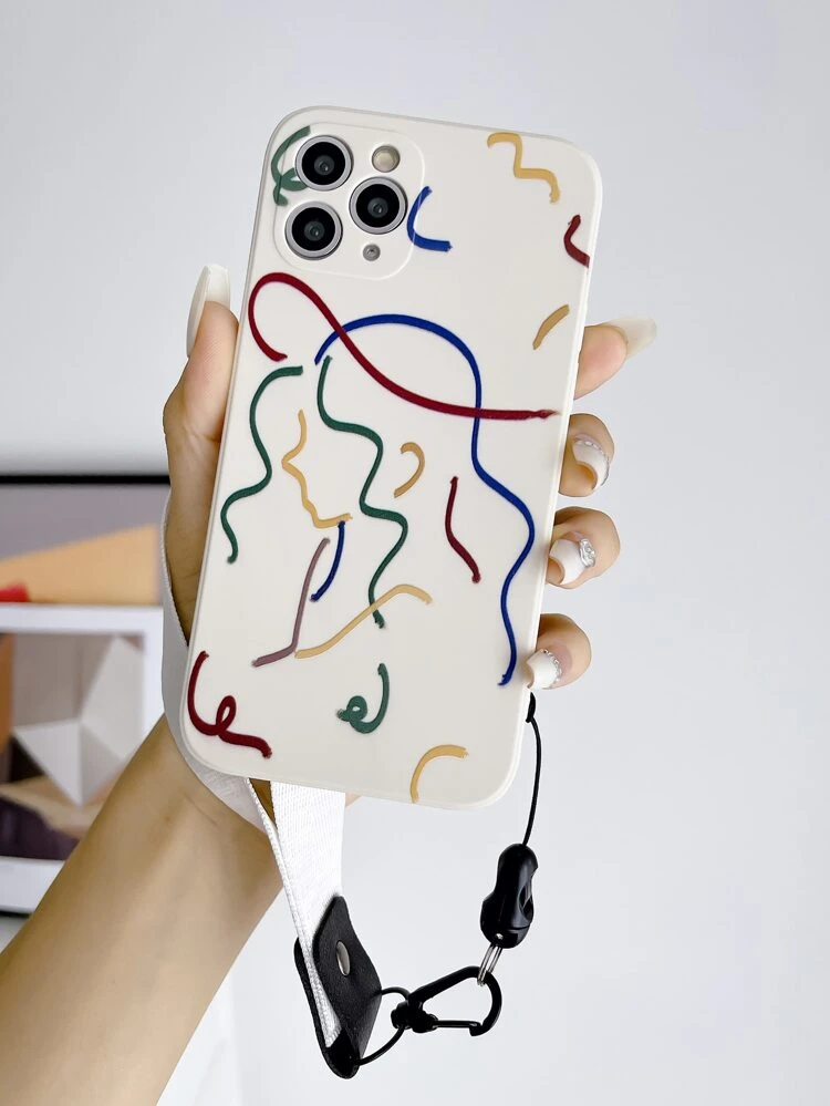 Abstract Figure Graphic Anti-Fall Phone Case With Lanyard